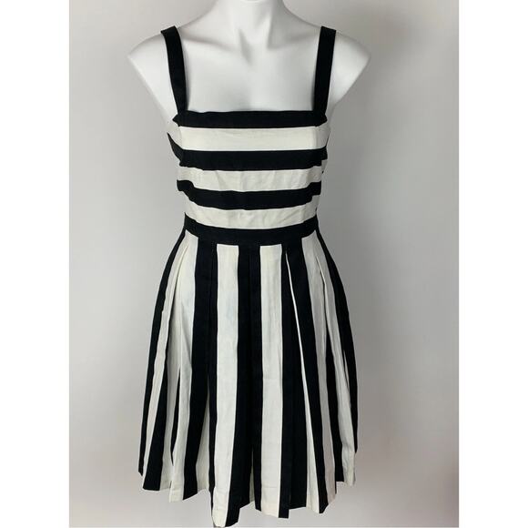 Loft Women's Sundress Black White Fit Flare Dress Skater Linen 4 XS - Picture 1 of 6